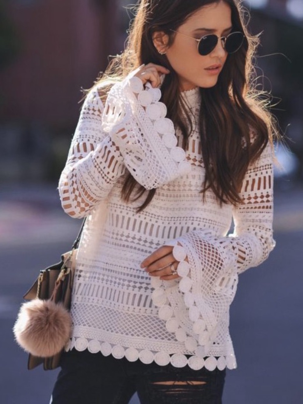 MINISTRY OF STYLE Wild Fox Lace Cut Bell-Sleeve Blouse - Womens 10 (AUS) 6 (US)